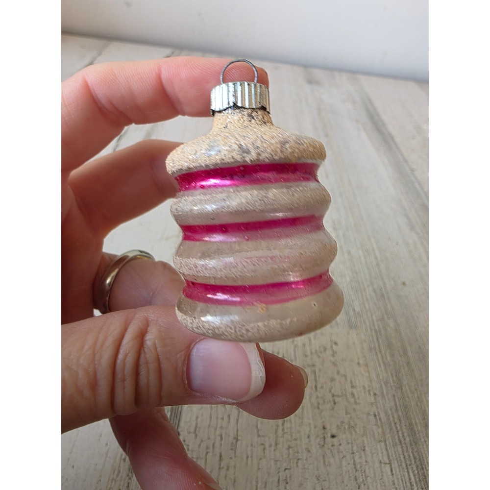 Vintage shiny brite barrel Micah pink Glass Mercury on silvered ornament Xmas